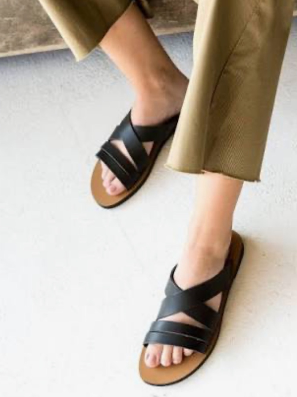 Monastiraki Black leather Strappy Slide Sandals euro 38 US 7 1/2